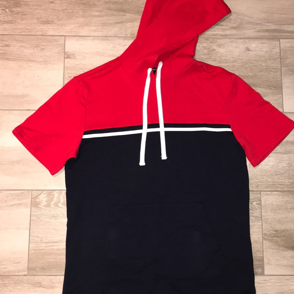 Short Sleeve 2 Tone Hoodie Sweatshirt